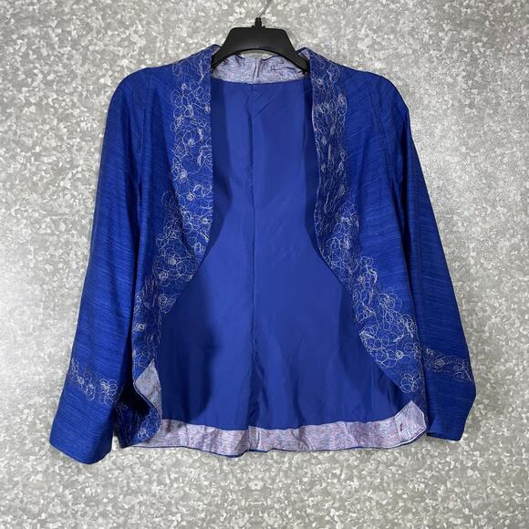 Embroidered Handmade Women's Blue Silk Bolero Jacket - Size Medium - Artsy Coat